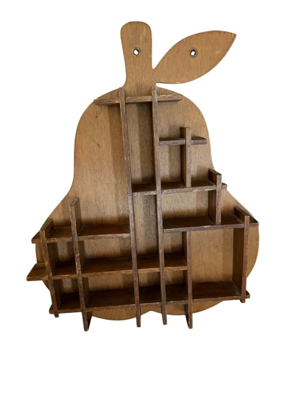 Vintage Pear-Shaped Wooden Shadow Box Shelf Organizer With Multiple Compartments